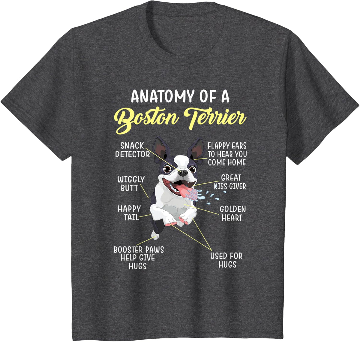 Anatomy Of A Boston Terrier Men Women Kids T-Shirt - Dark Heather Grey