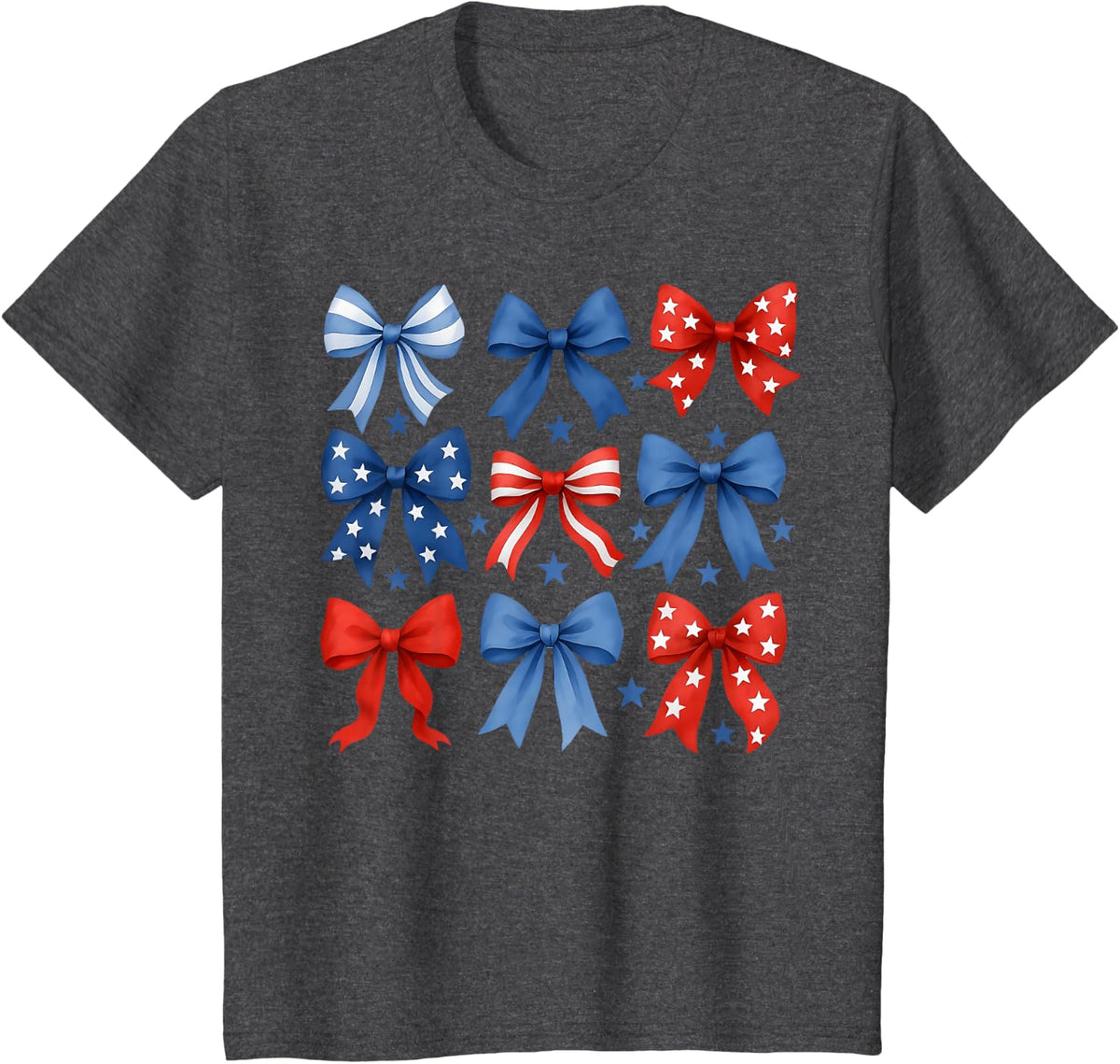 Funny 4th of July Red White and Blue American Coquette Bows T-Shirt - Dark Heather Grey