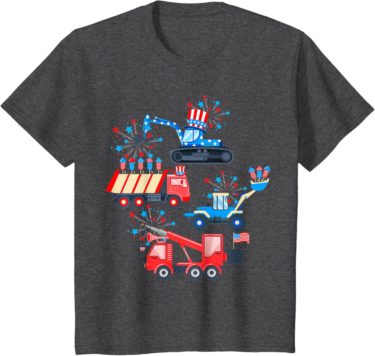 Kids Boys 4th Of July Crane Truck Construction Vehicle Toddler T-Shirt - Dark Heather Grey