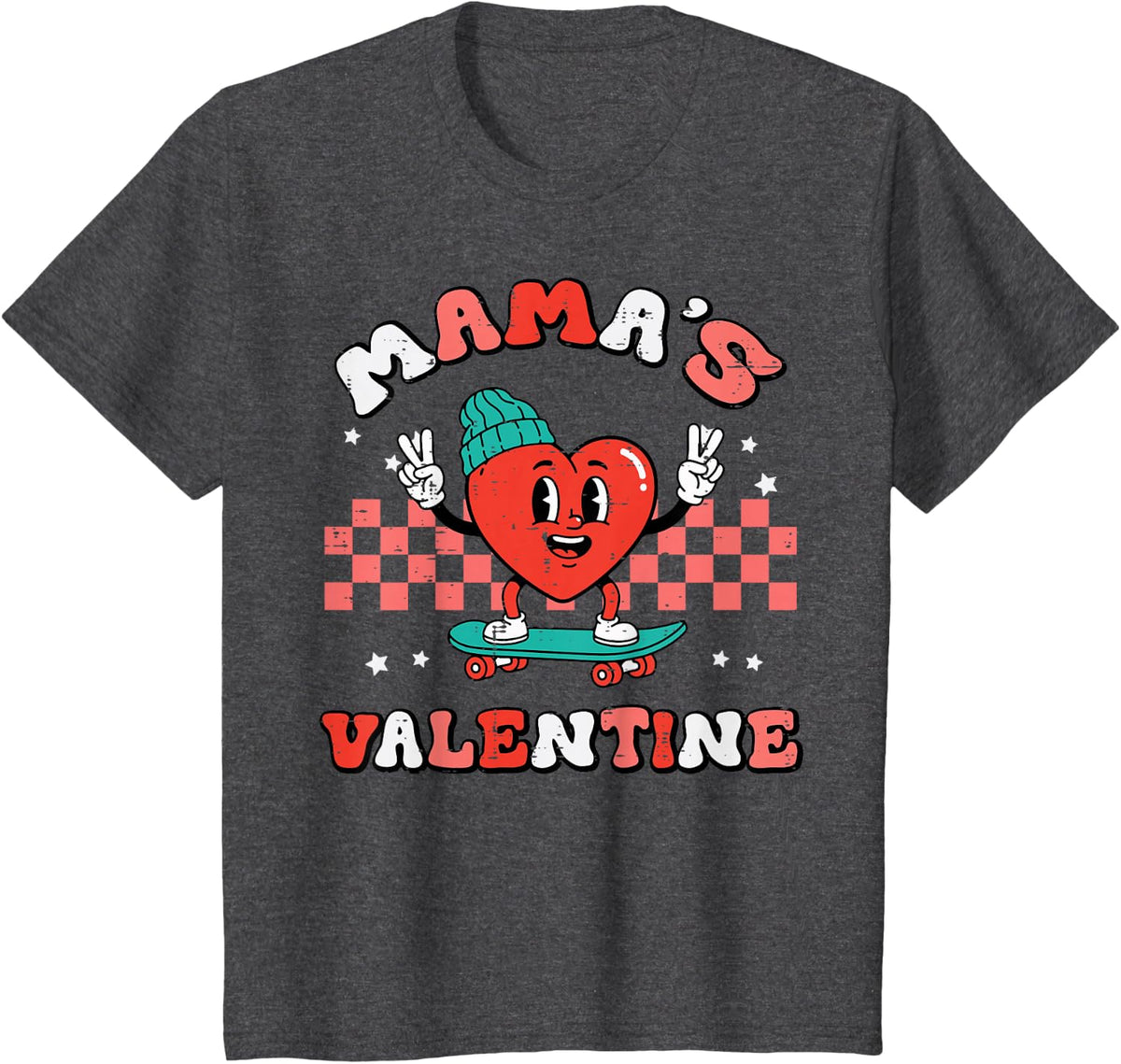 Kids Mamas Valentine Heart Skate Valentines Day Toddler Boys Kids T-Shirt - Dark Heather Grey