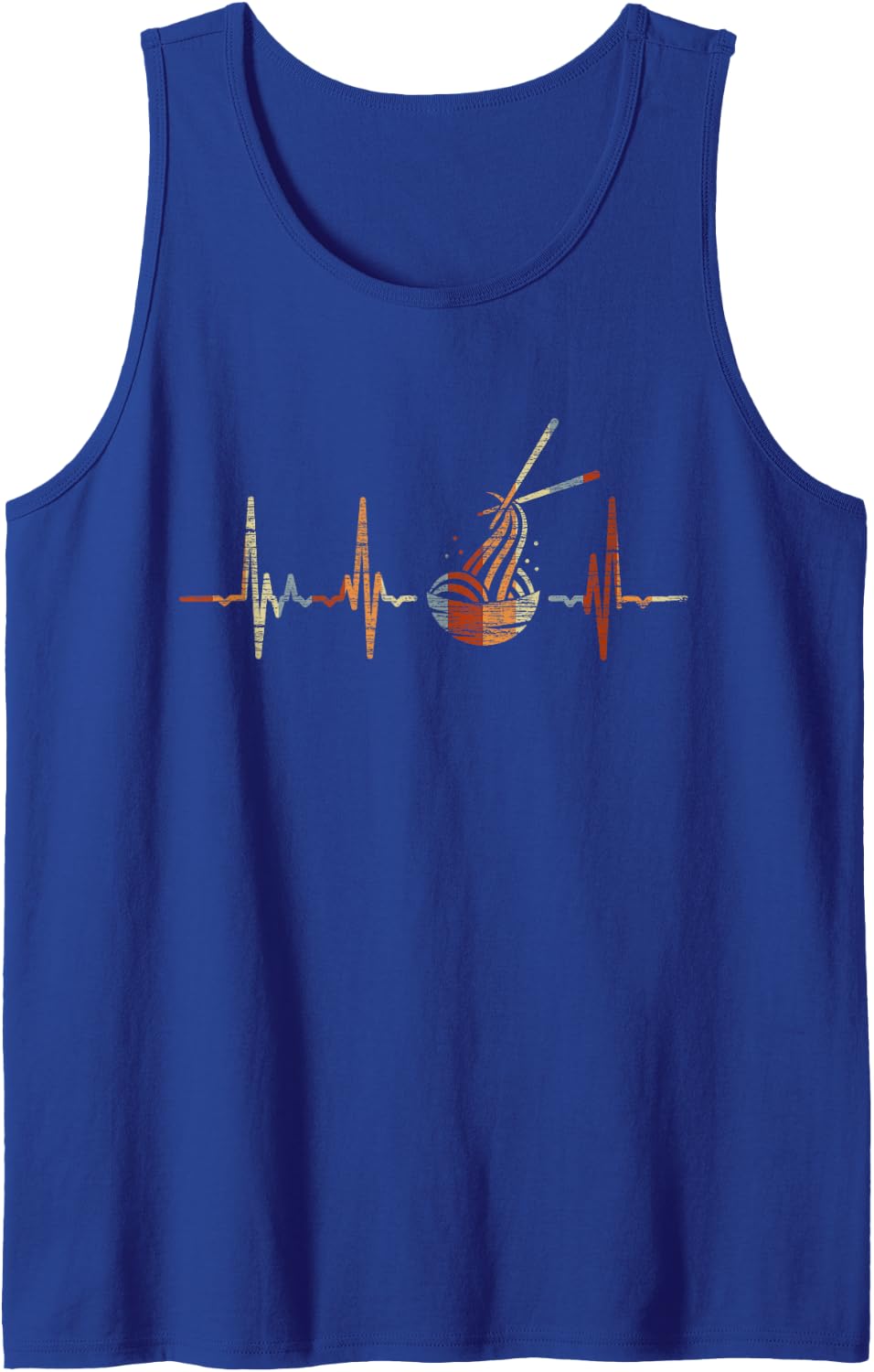 Ramen Heartbeat Vintage ECG Cardiogram Retro Sleeveless Tank Top - Royal Blue