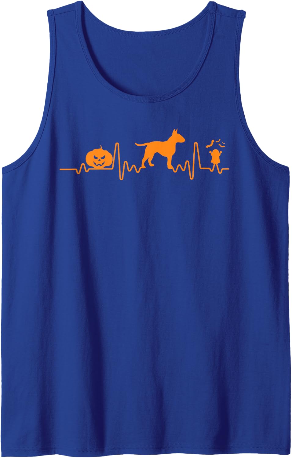 Bull Terrier Dog Heartbeat Pumpkin Funny Halloween Costume Sleeveless Tank Top - Royal Blue