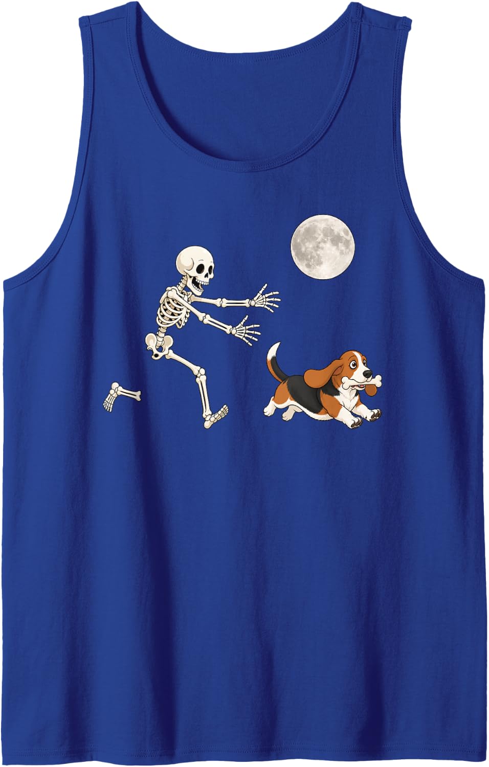Basset Hound Running Skeleton Retro Halloween Dog Sleeveless Tank Top - Royal Blue