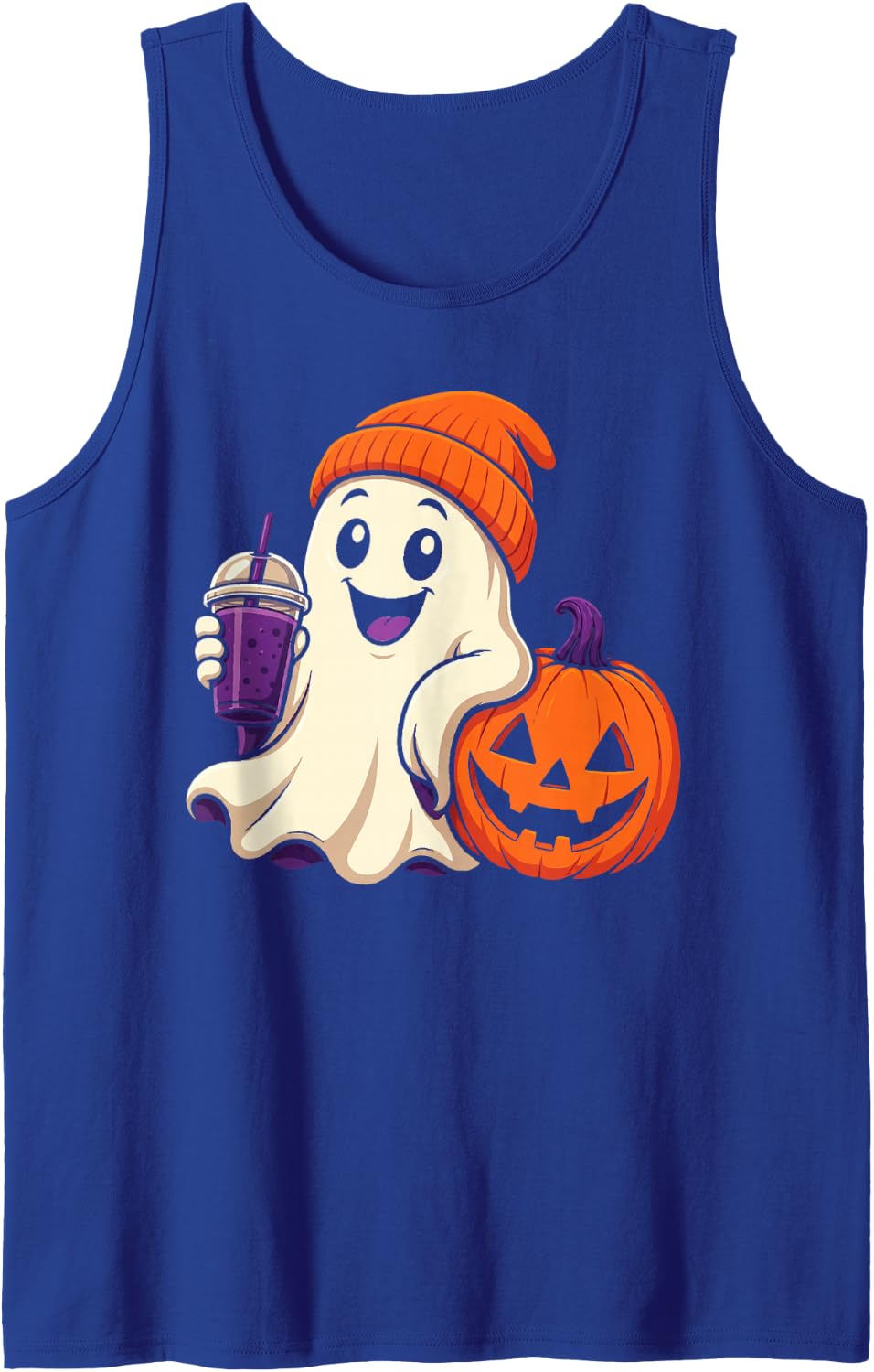 Halloween Ghost Iced Coffee Retro Spooky Season Cute Tank Top - Royal Blue