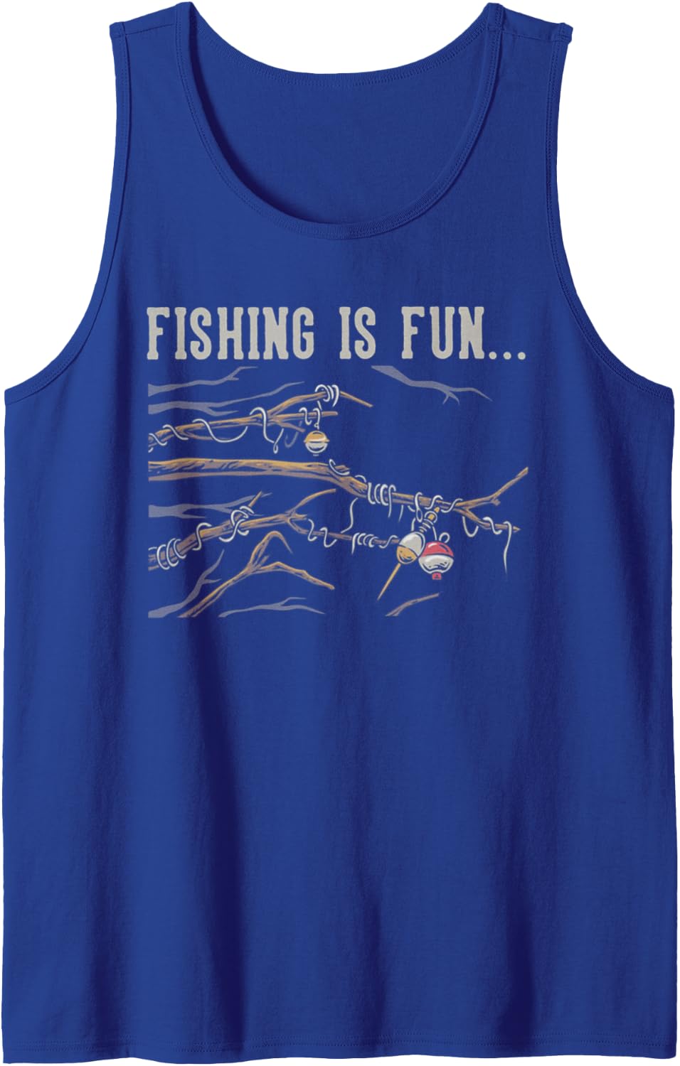 Fishing is Fun Bobbers Stuck in Tree Sleeveless Tank Top - Royal Blue