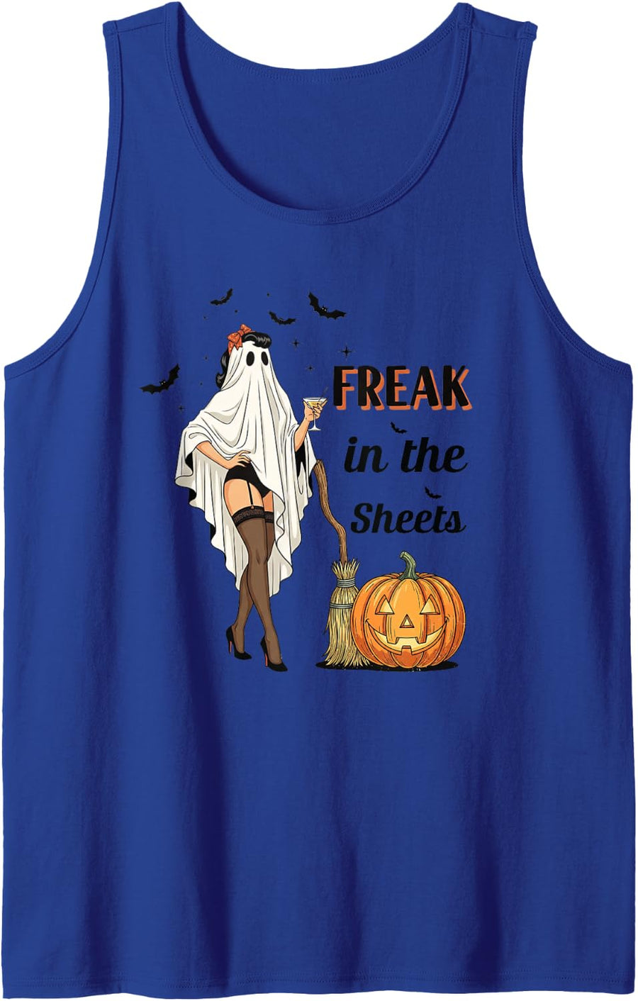 Freak in The Sheets Funny Halloween Ghost Costume Design Sleeveless Tank Top - Royal Blue