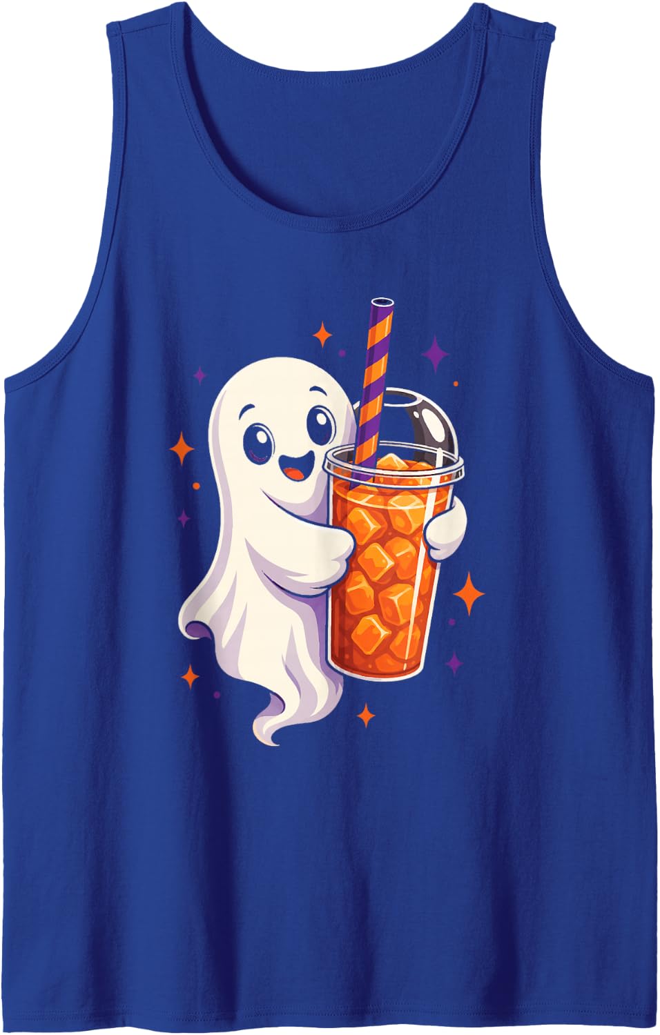 Halloween Ghost Iced Coffee Lover Cute Spooky Season Tank Top - Royal Blue