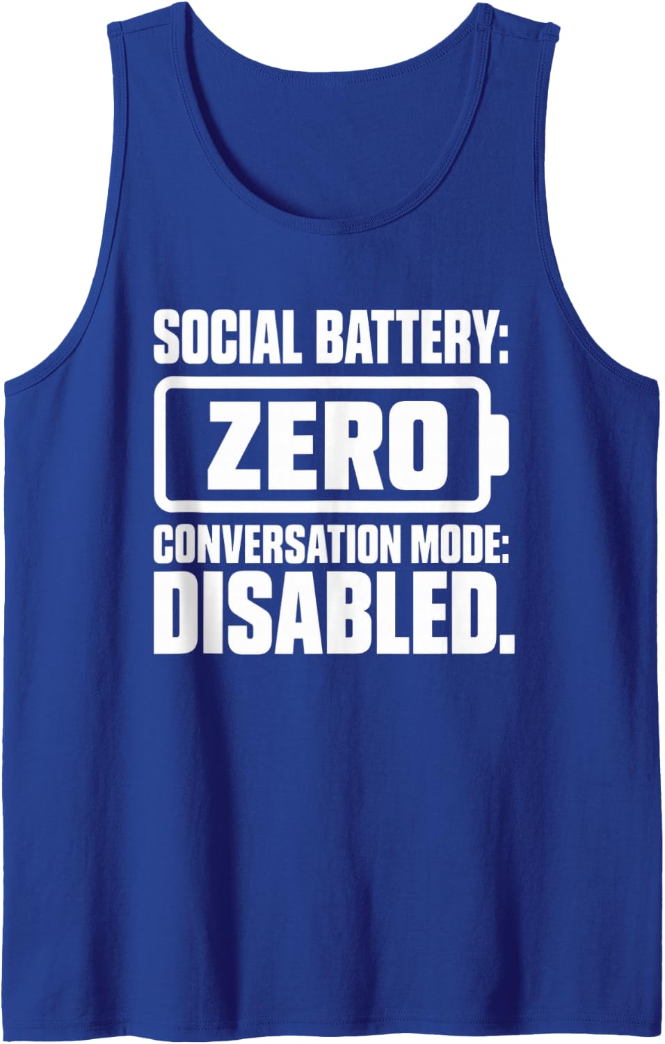 Men's Funny Social Battery Zero Conversation Mode Disabled Meme Sleeveless Tank Top - Royal Blue
