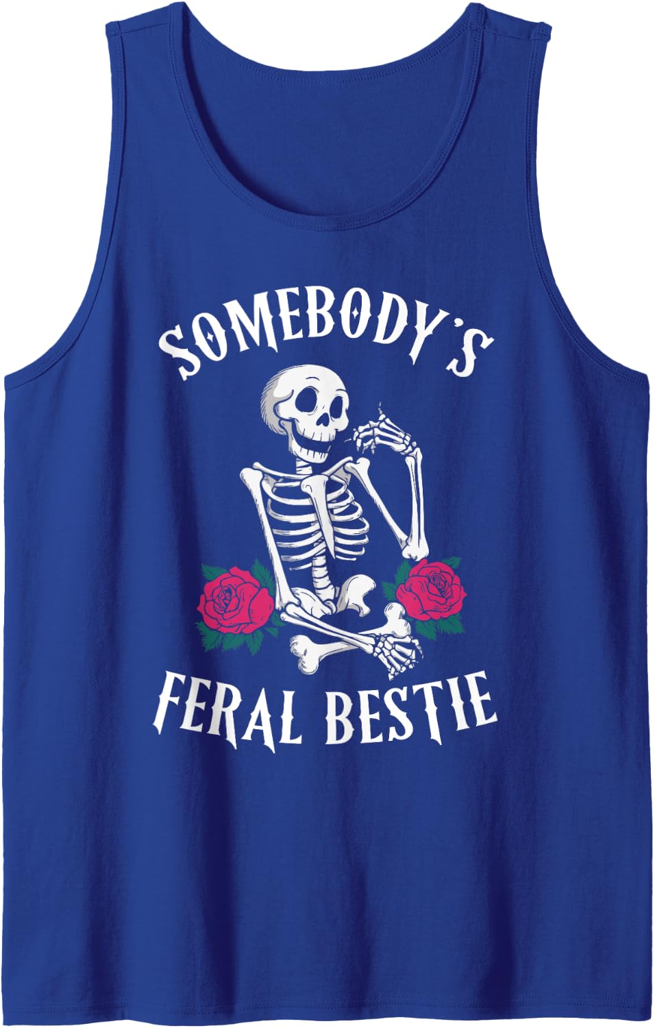 Somebody's Feral Bestie Halloween Skeleton Tank Top - Royal Blue