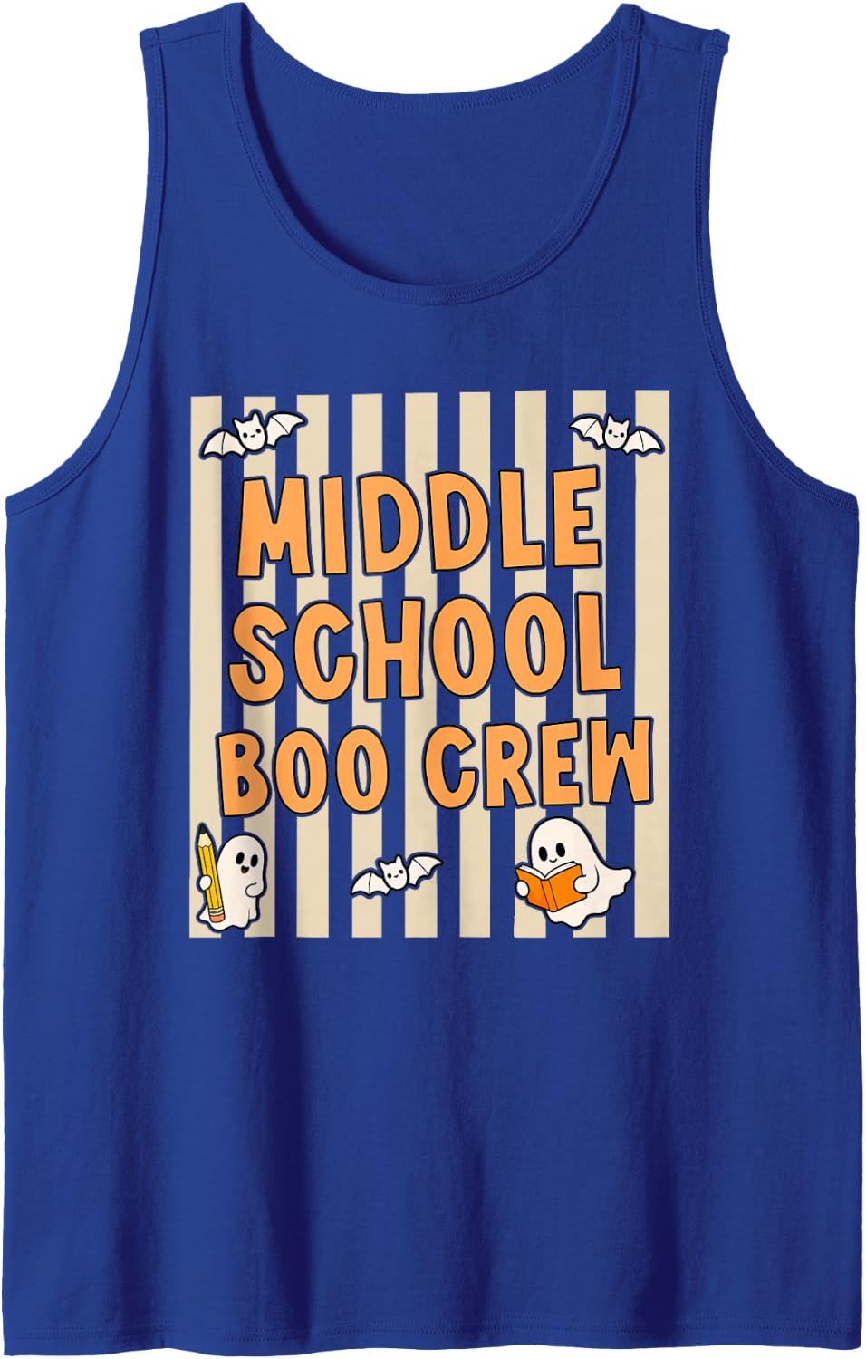 Middle School Boo Crew Spooky Halloween Teacher Boys Sleeveless Tank Top - Royal Blue