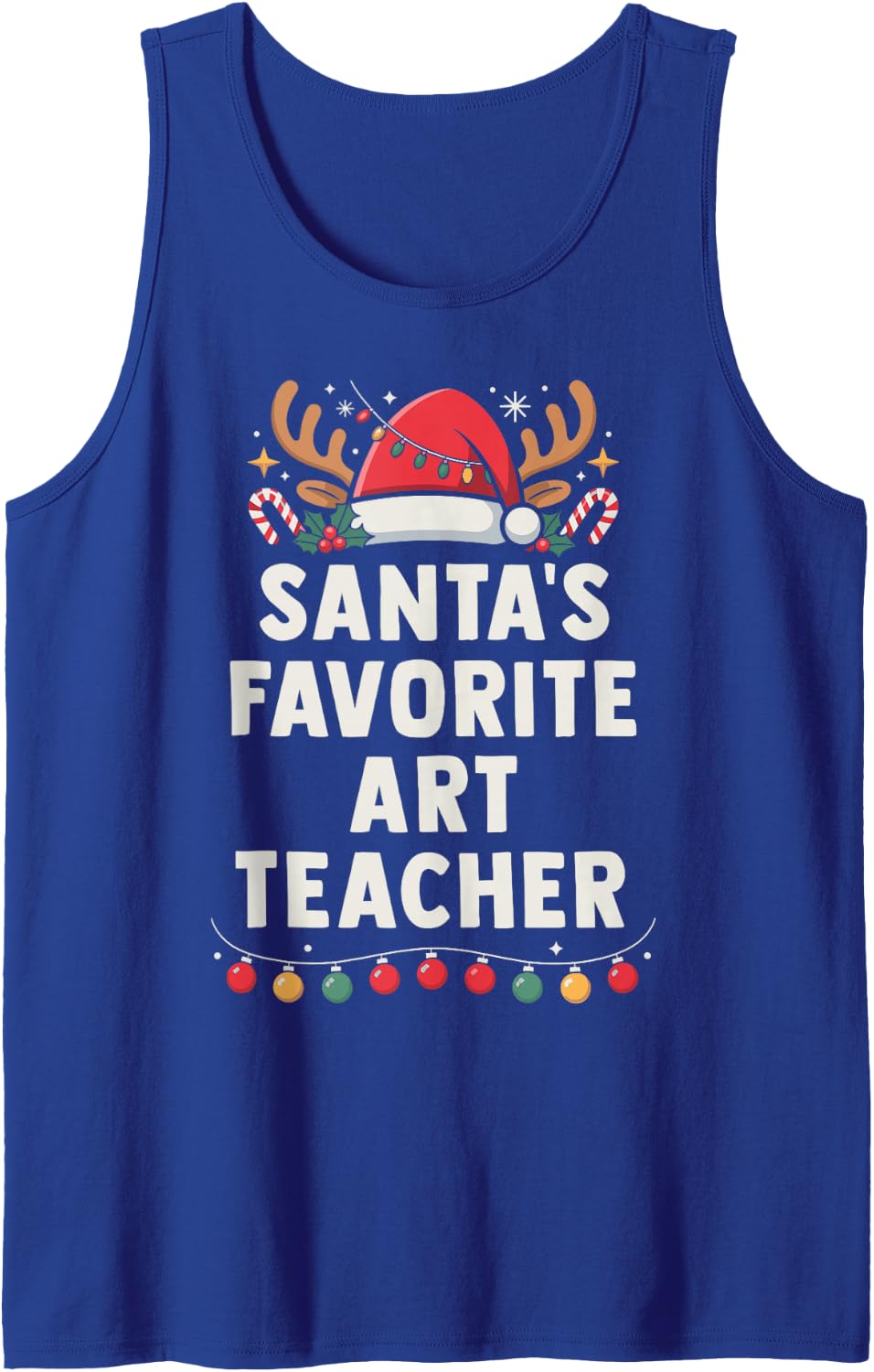 Santa's Favorite Art Teacher Funny Holiday Christmas Pajamas Sleeveless Tank Top - Royal Blue