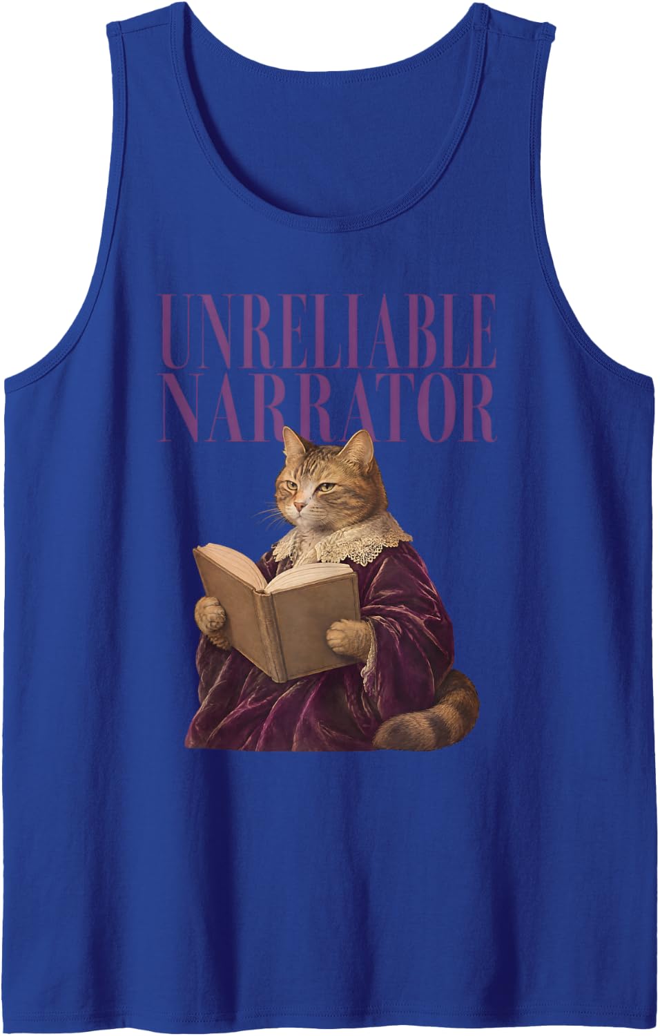 Unreliable Narrator Cat Reading Literature Bookworm Sleeveless Tank Top - Royal Blue