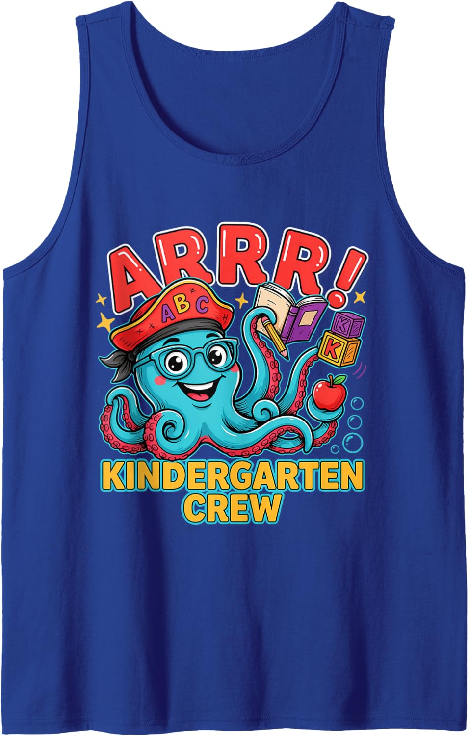 Arrr Kindergarten Octo Teacher Funny Pirate Design Sleeveless Tank Top - Royal Blue