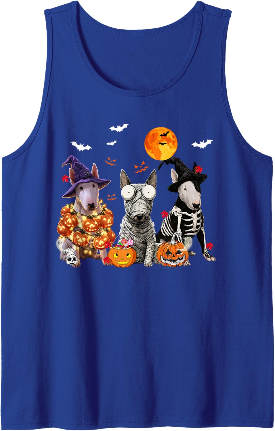 Spooky Ghost Bull Terrier Pumpkin Halloween Doodle Dog Lover Sleeveless Tank Top - Royal Blue