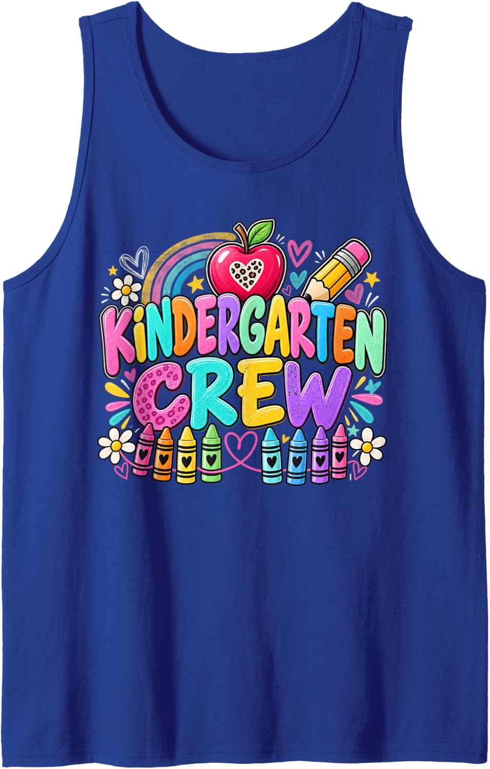 Kindergarten Crew Teacher School Classroom Crayons Sleeveless Tank Top - Royal Blue
