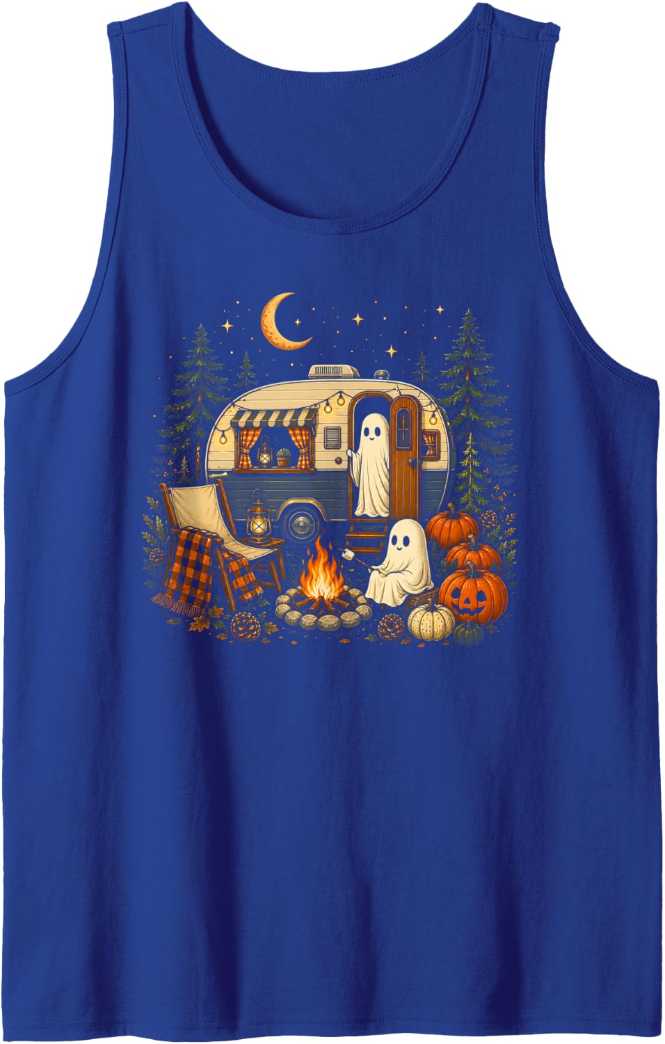 Vintage Ghosts Camping Camper Campfire Autumn Night Retro Tank Top - Royal Blue