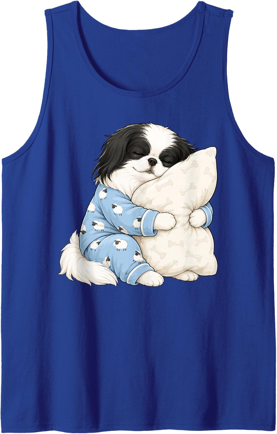 Japanese Chin Sleeping in Cute Pajamas Sleep Dog Tank Top - Royal Blue