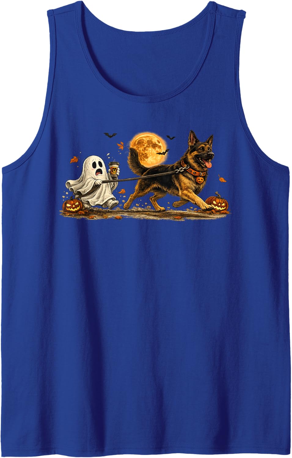 Ghost Walking German Shepherd Spooky Season Halloween Dog Tank Top - Royal Blue