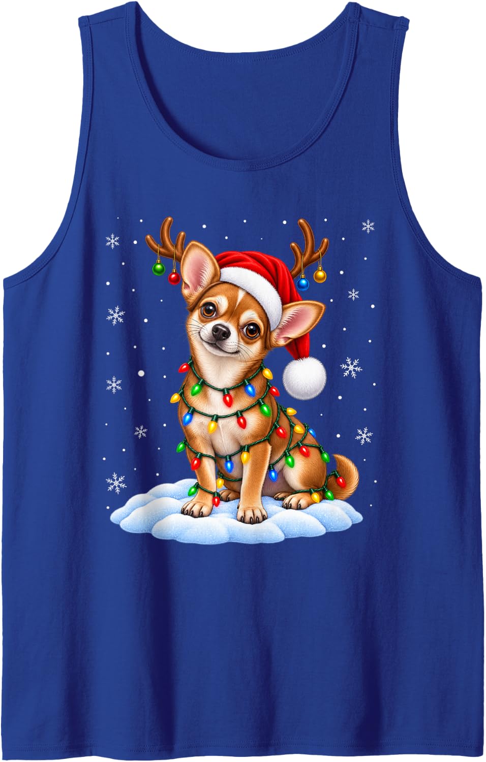 Chihuahua Dog Christmas Lights Santa Reindeer Xmas Pet Dog Sleeveless Tank Top - Royal Blue