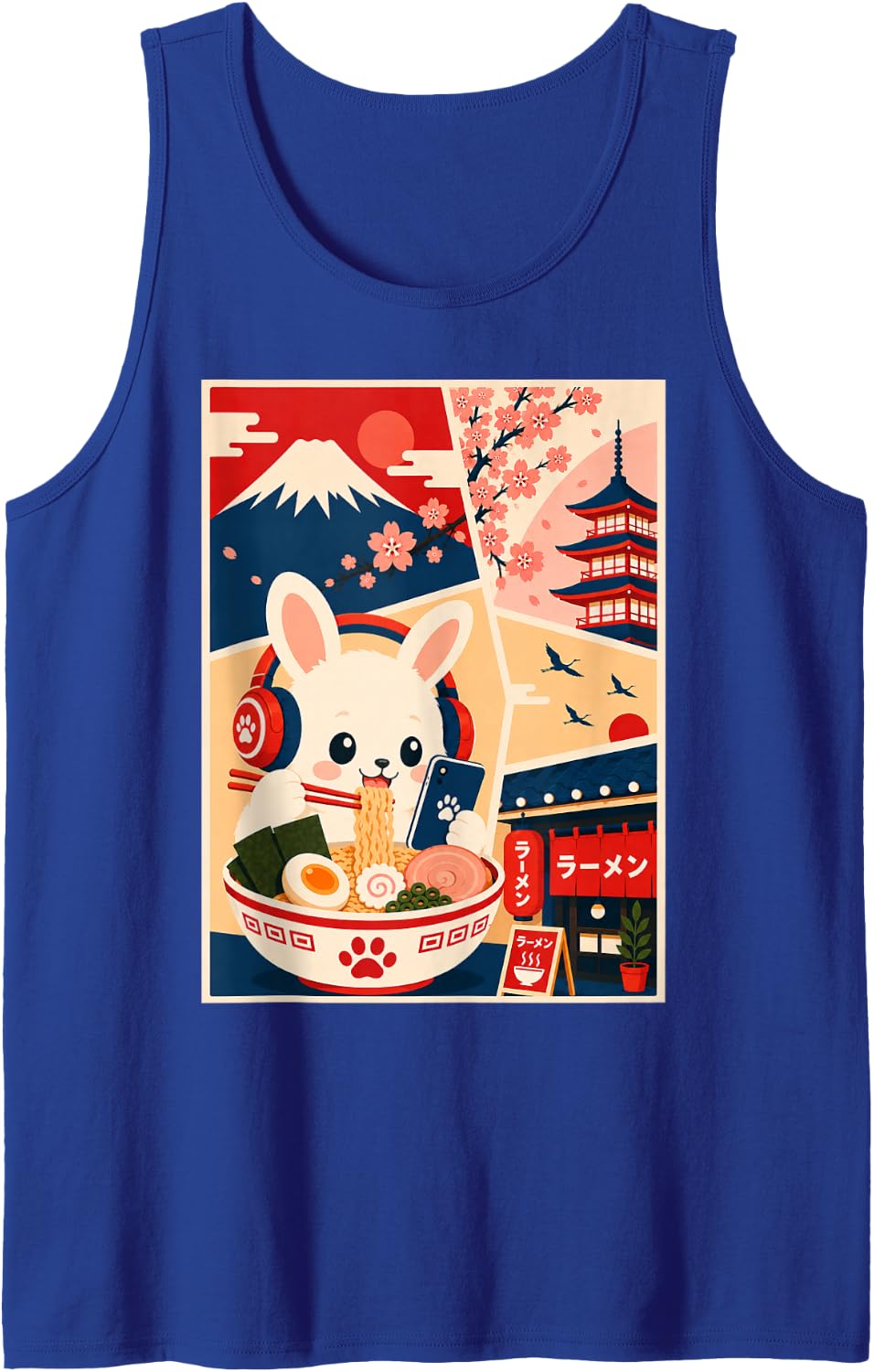 Cute Bunny Eating Ramen Japanese Food Anime Art Tank Top - Royal Blue