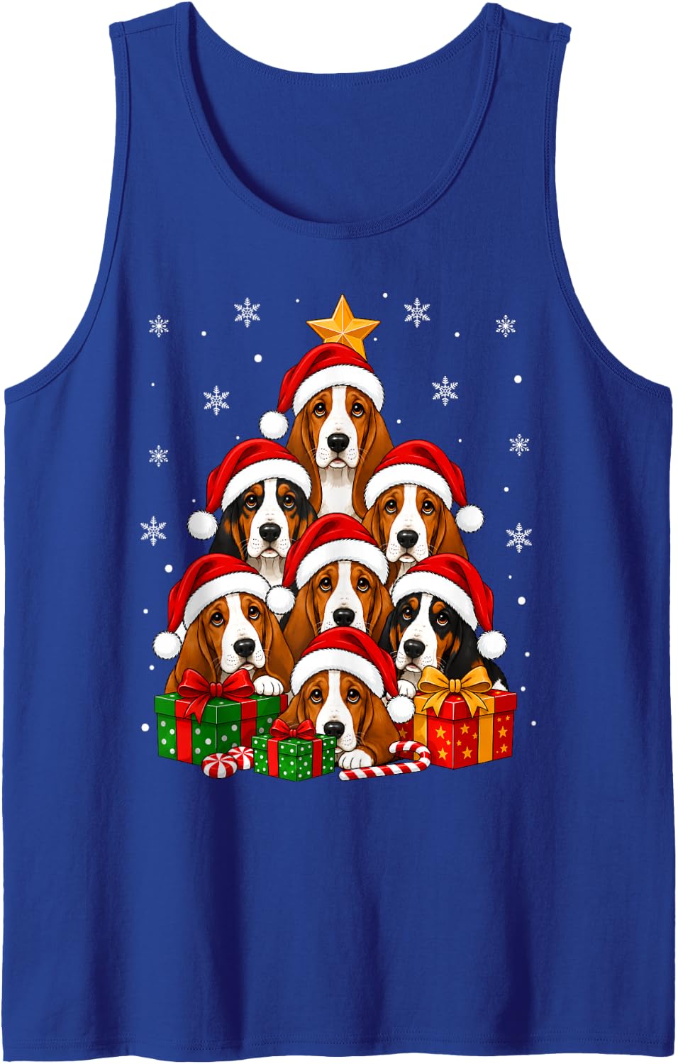 Basset Hound Dog Christmas Tree Cute Festive Puppies Xmas Sleeveless Tank Top - Royal Blue