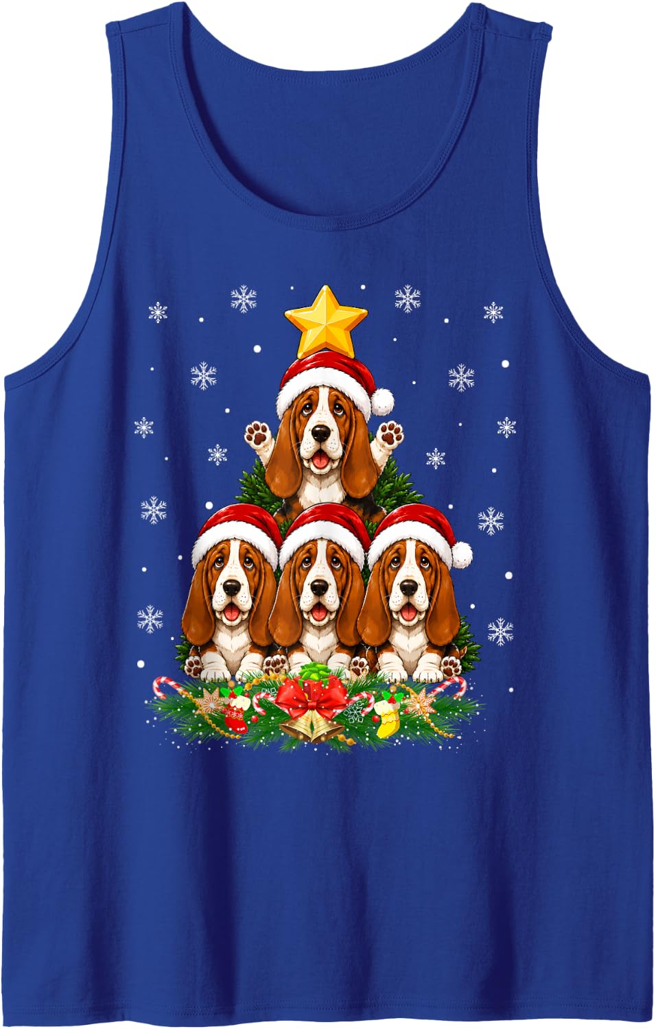 Basset Hound Dog Christmas Tree Cute Pet Festive Xmas Sleeveless Tank Top - Royal Blue