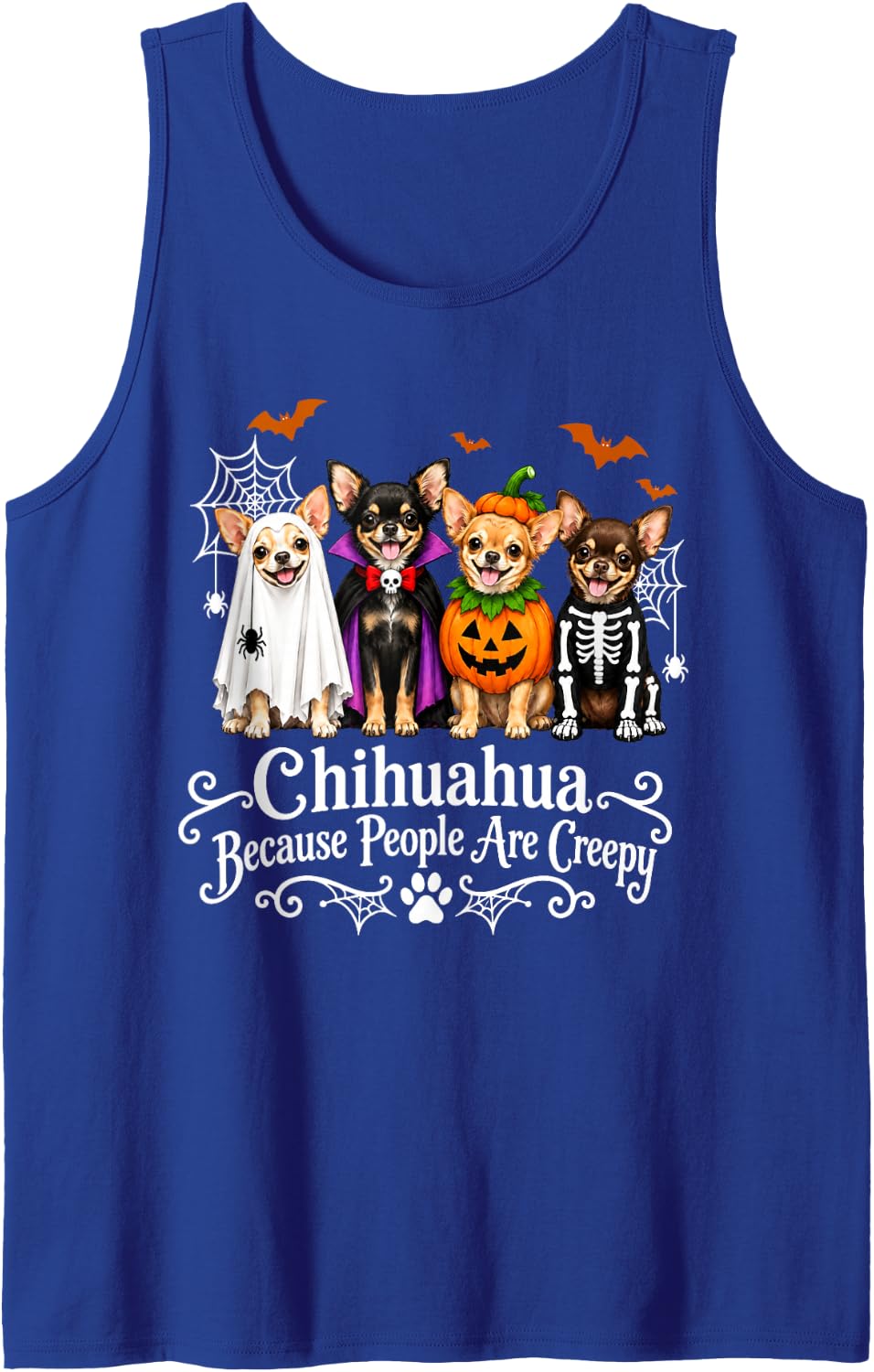 Chihuahua Because People are Creepy Halloween Dog Costume Sleeveless Tank Top - Royal Blue