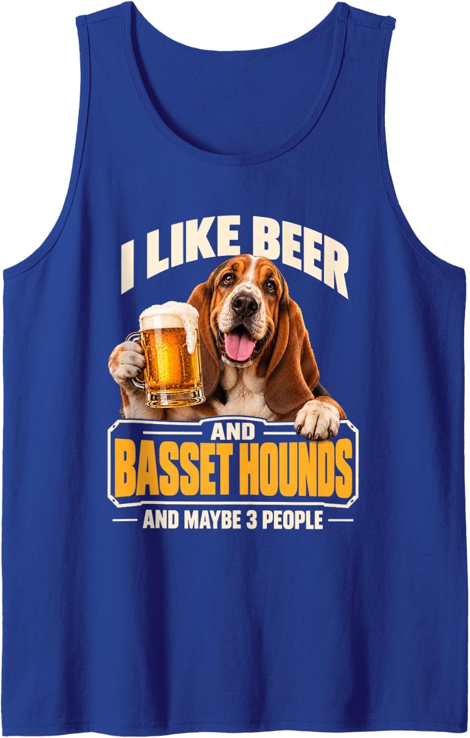 I Like Beer and Basset Hounds and Maybe 3 People Funny Dog Sleeveless Tank Top - Royal Blue