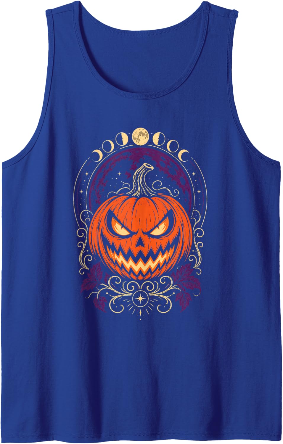 Halloween Vintage Jack O Lantern Scary Pumpkin Face Moon Tank Top - Royal Blue