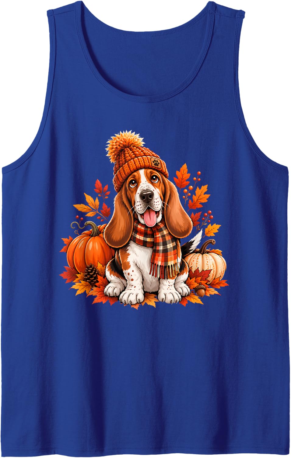Basset Hound Dog Fall Vibs Autumn Season Happy Thanksgiving Sleeveless Tank Top - Royal Blue