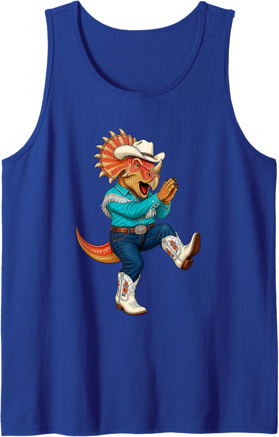 Line Dancing Centrosaurus Dinosaur Cowboy Funny Tank Top - Royal Blue