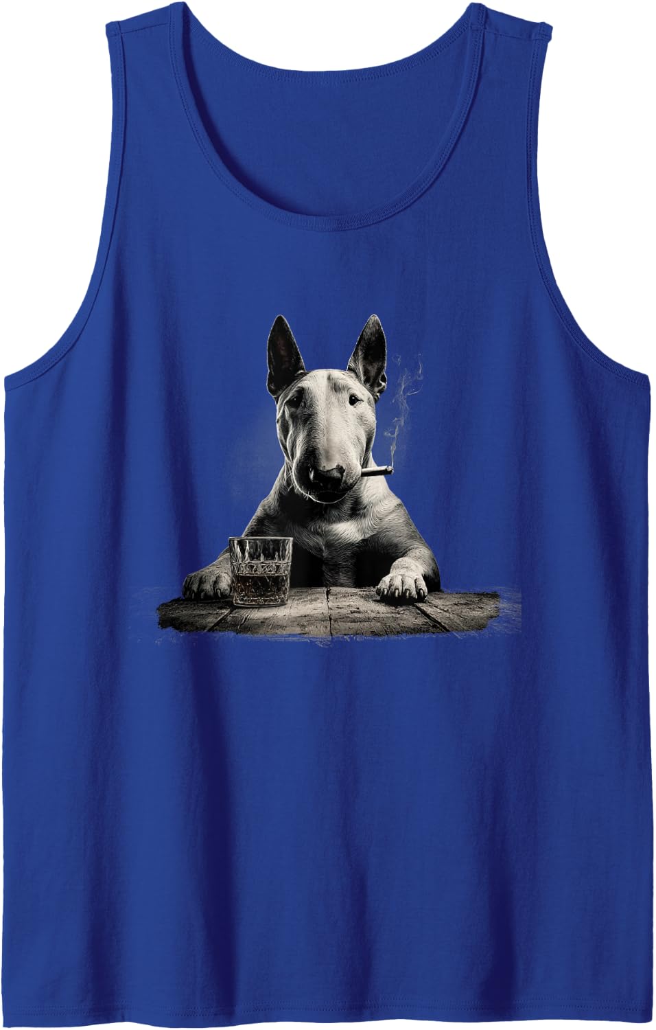 Vintage Smoking Bull Terrier Funny Dog Father's Day Sleeveless Tank Top - Royal Blue