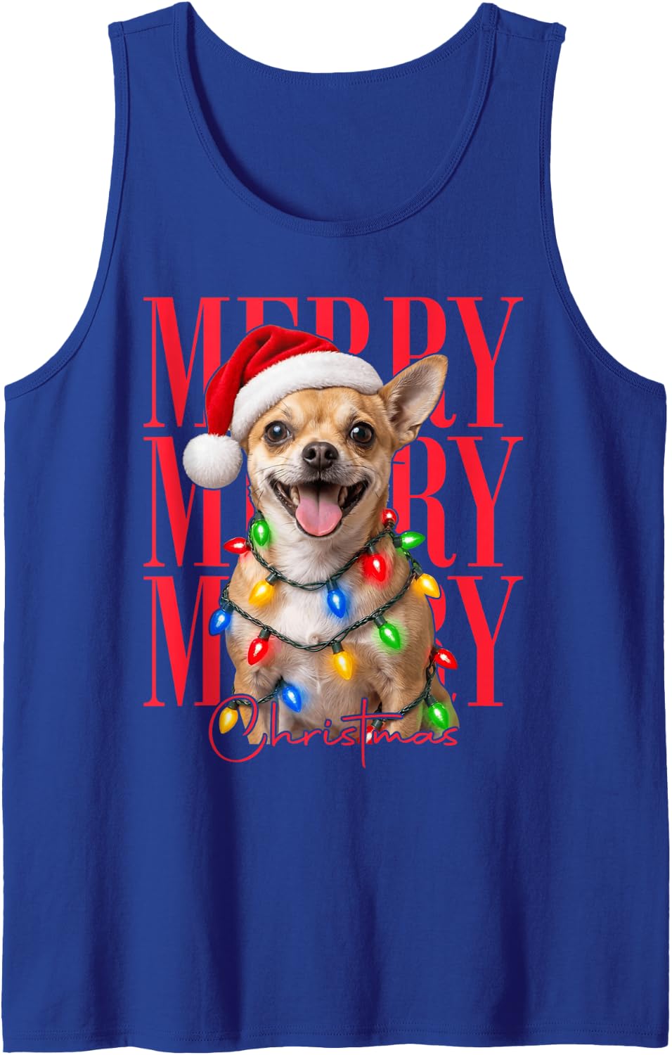 Merry Christmas Chihuahua Santa Xmas Tree Light Dog Lovers Sleeveless Tank Top - Royal Blue