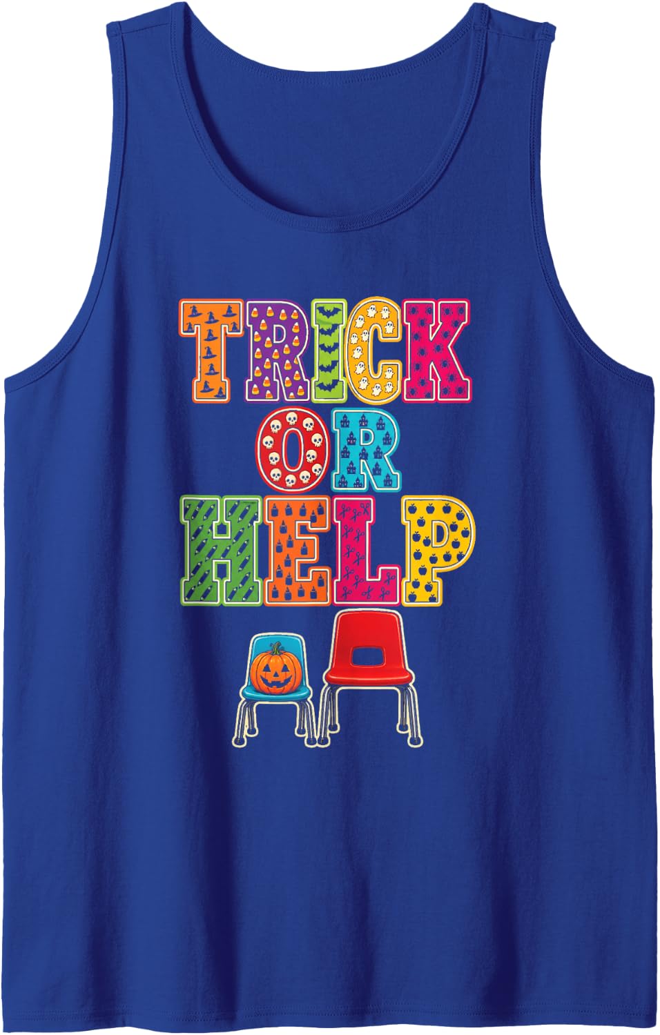 Paraprofessional Trick Or Help Halloween Haunted House Sleeveless Tank Top - Royal Blue