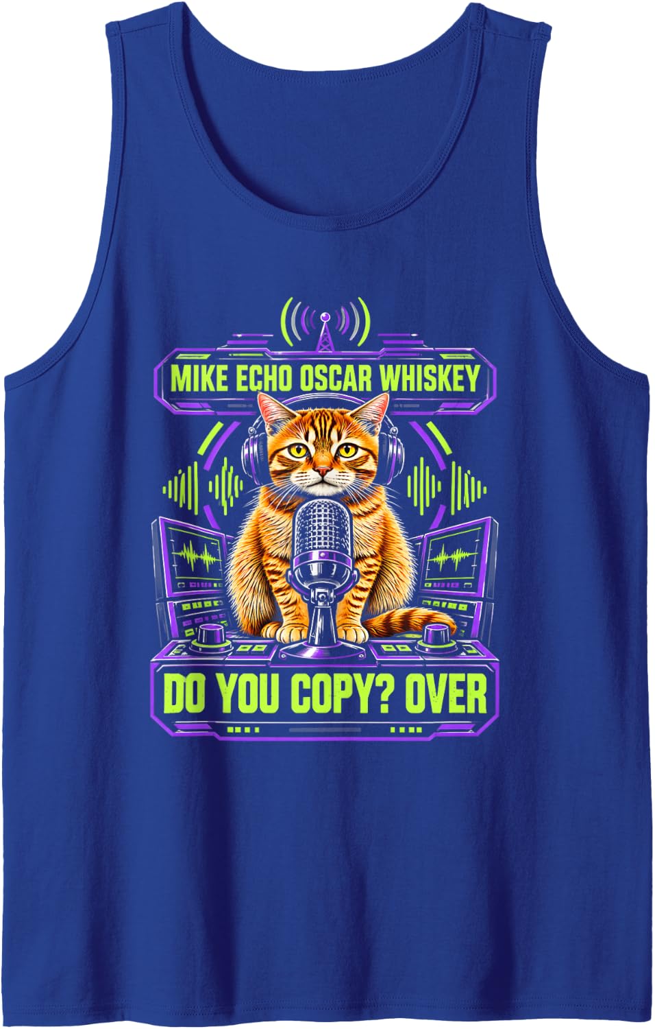 Mike Echo Oscar Whiskey Do You Copy Funny Headphone Cat Sleeveless Tank Top - Royal Blue