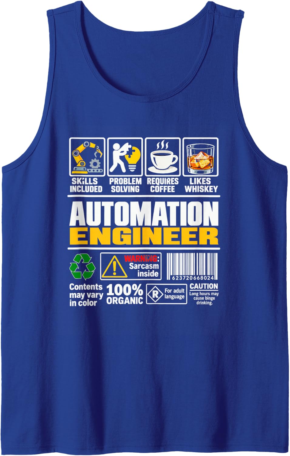 Automation Engineer Robotics Problem Solving Sarcasm Whiskey Sleeveless Tank Top - Royal Blue