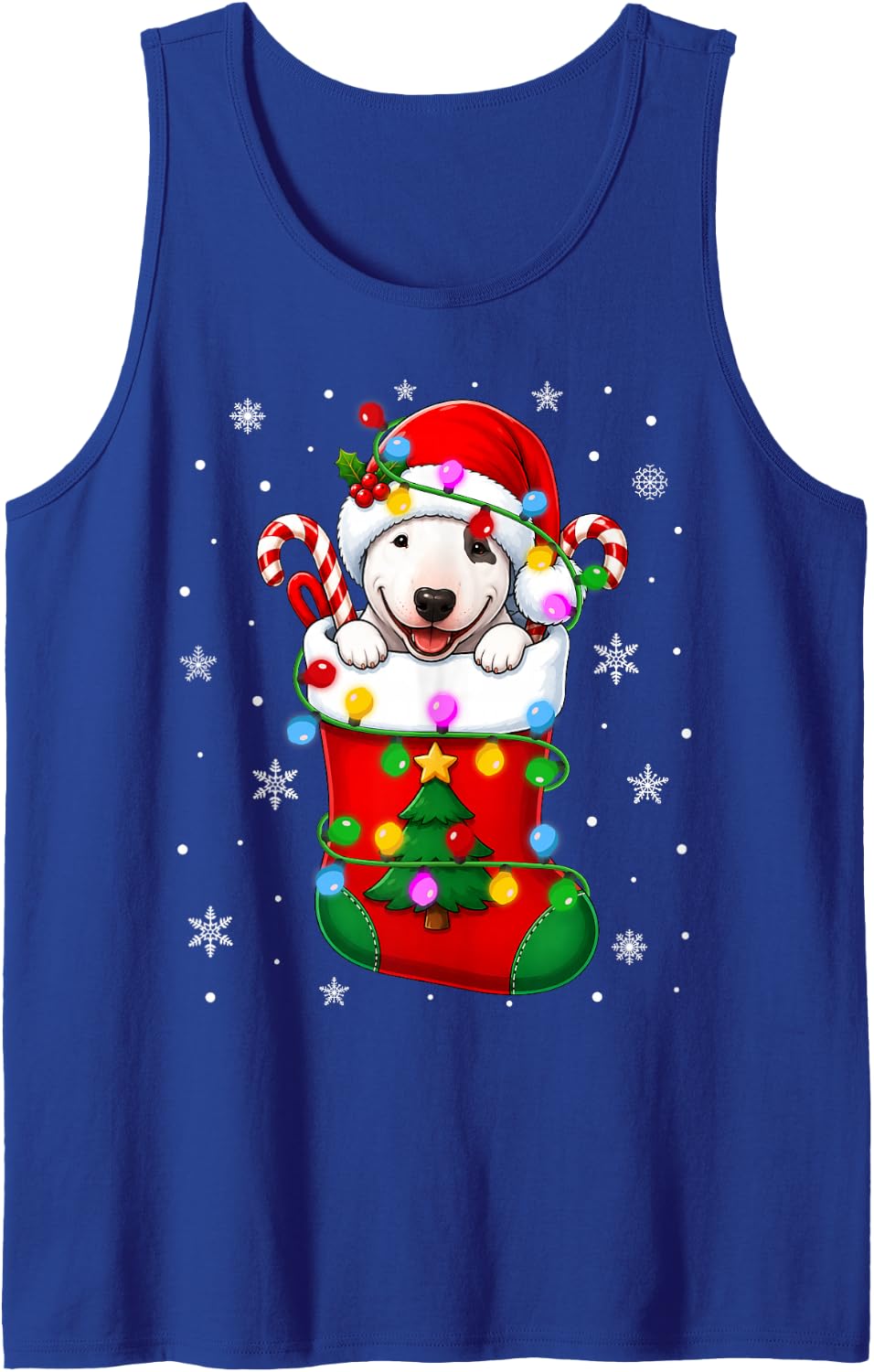 Bull Terrier Dog in Christmas Socks Cute Puppy Festive Xmas Sleeveless Tank Top - Royal Blue