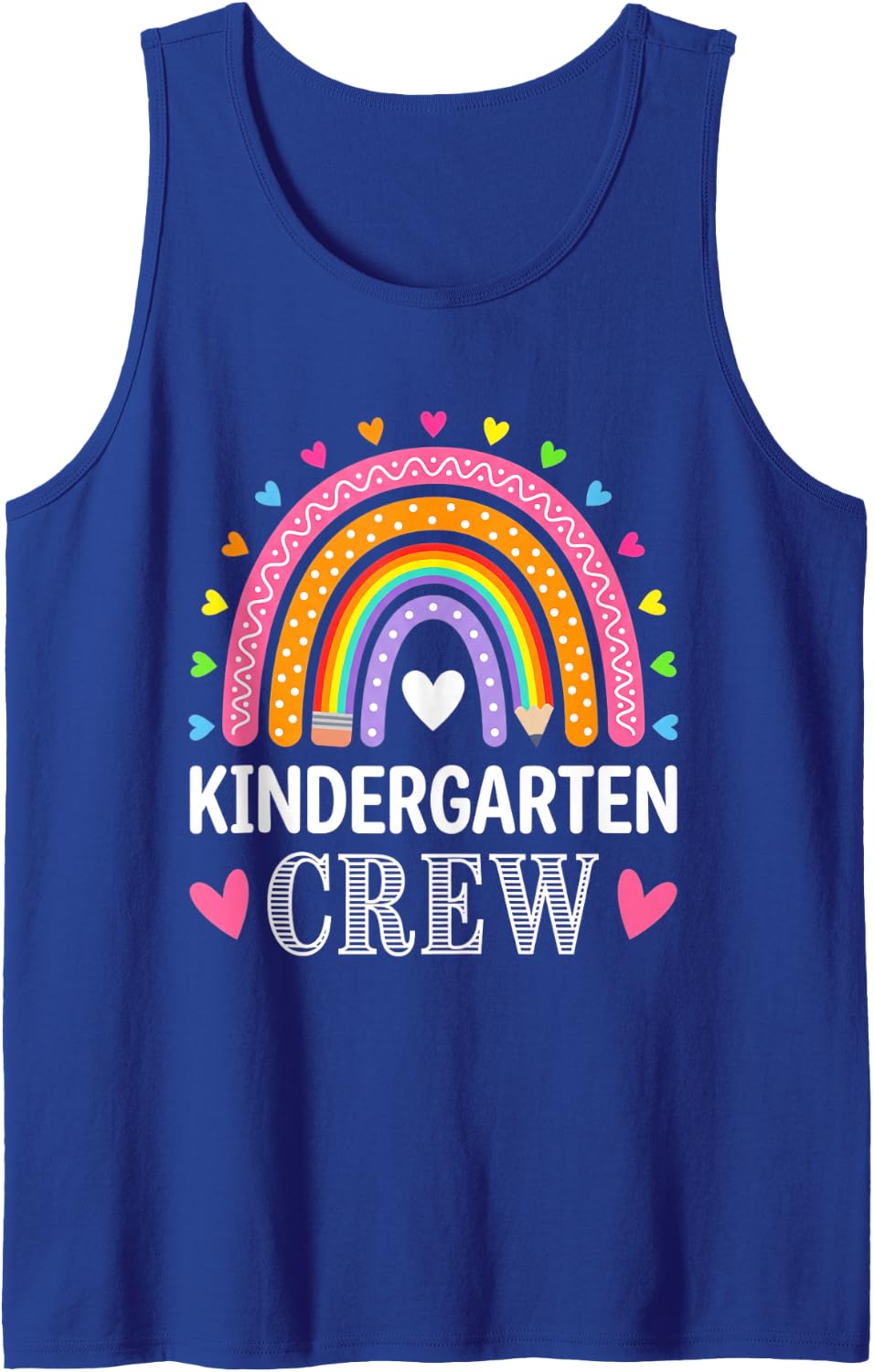 Kindergarten Crew Rainbow Teacher Student Back to School Sleeveless Tank Top - Royal Blue