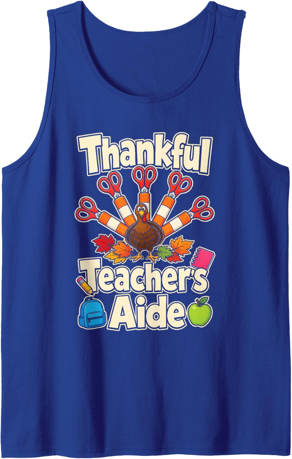 Paraprofessional Thankful Turkey Fall Teacher Aide Gift Sleeveless Tank Top - Royal Blue