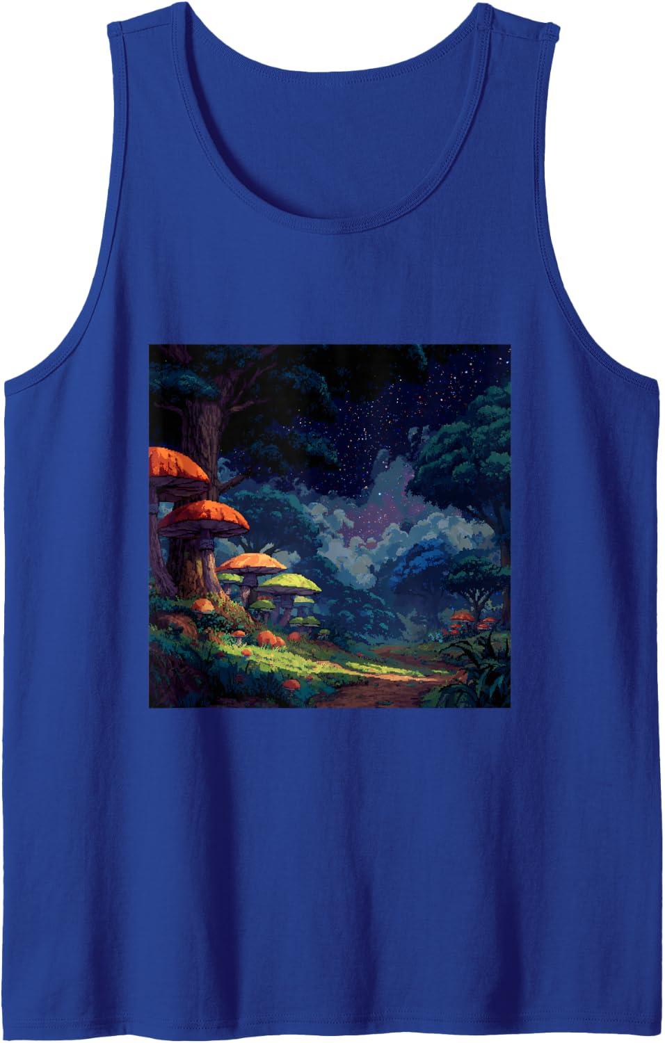 Pixel Art Mushroom Forest Night Sky Tank Top - Royal Blue