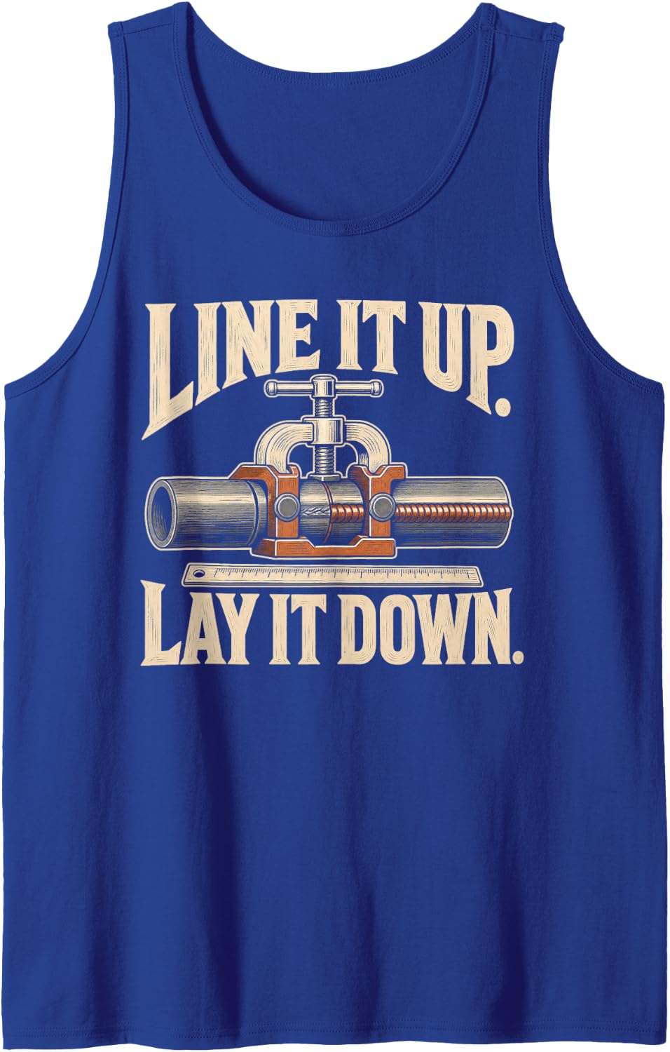 Welding Line It Up Lay It Down Pipefitter Sleeveless Tank Top - Royal Blue