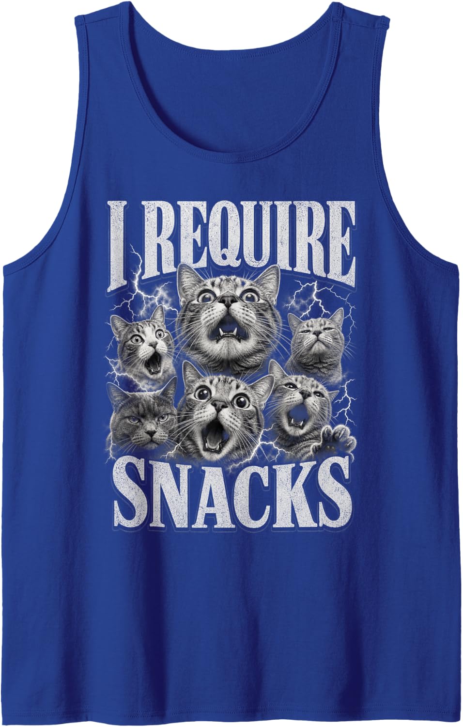 I Require Snacks Funny Cat Meme Graphic Sleeveless Tank Top - Royal Blue