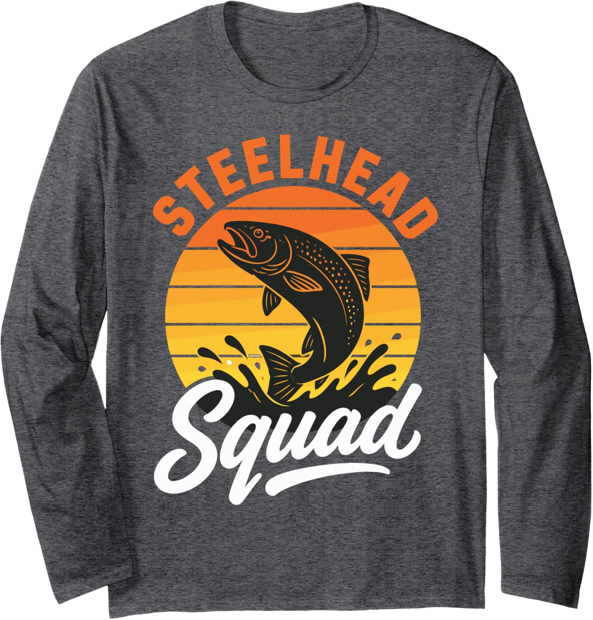 Steelhead Angler River Fishing Crew Long Sleeve T-Shirt - Adult Unisex Dark Heather Grey