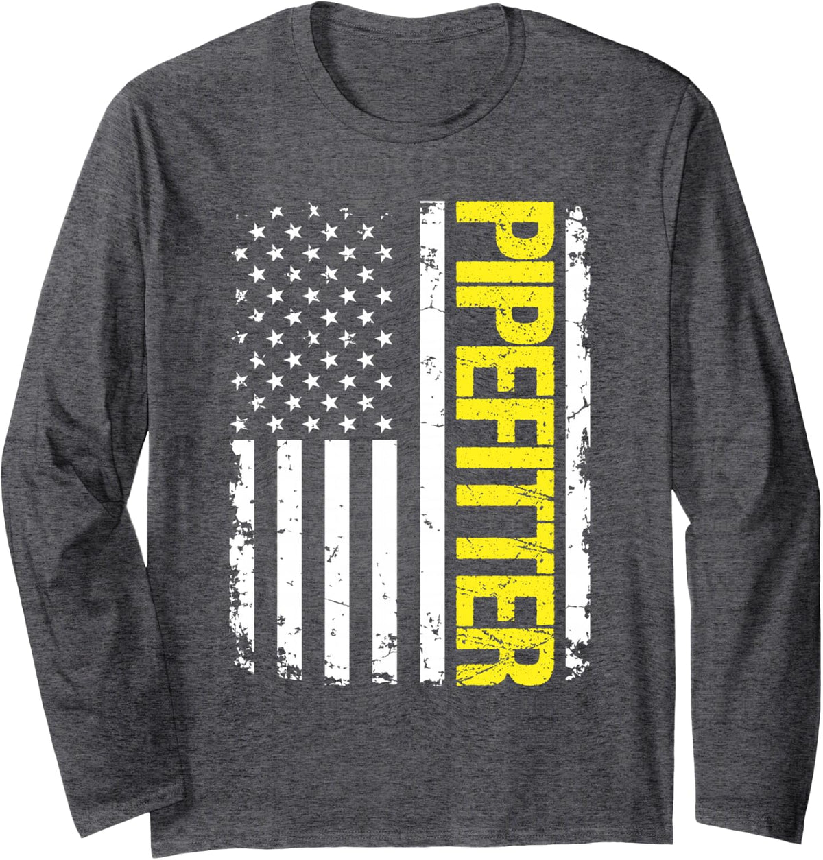 Pipefitter USA Flag Long Sleeve T-Shirt - Adult Unisex Dark Heather Grey