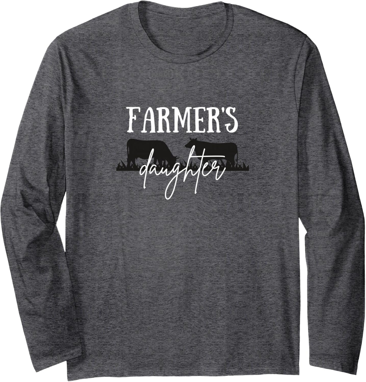 Farmer's Daughter, Farm Life, Cattle Farm, Cute Cow Long Sleeve T-Shirt - Adult Unisex Dark Heather Grey