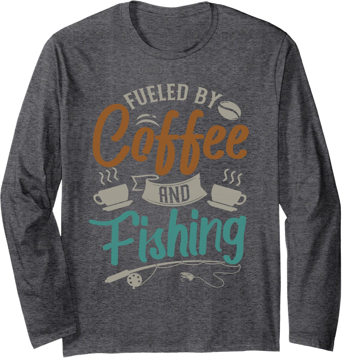Fueled By Coffee and Fishing Fly Fishing Angler Long Sleeve T-Shirt - Adult Unisex Dark Heather Grey