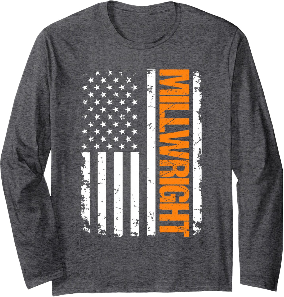 Millwright USA Flag Long Sleeve T-Shirt - Adult Unisex Dark Heather Grey