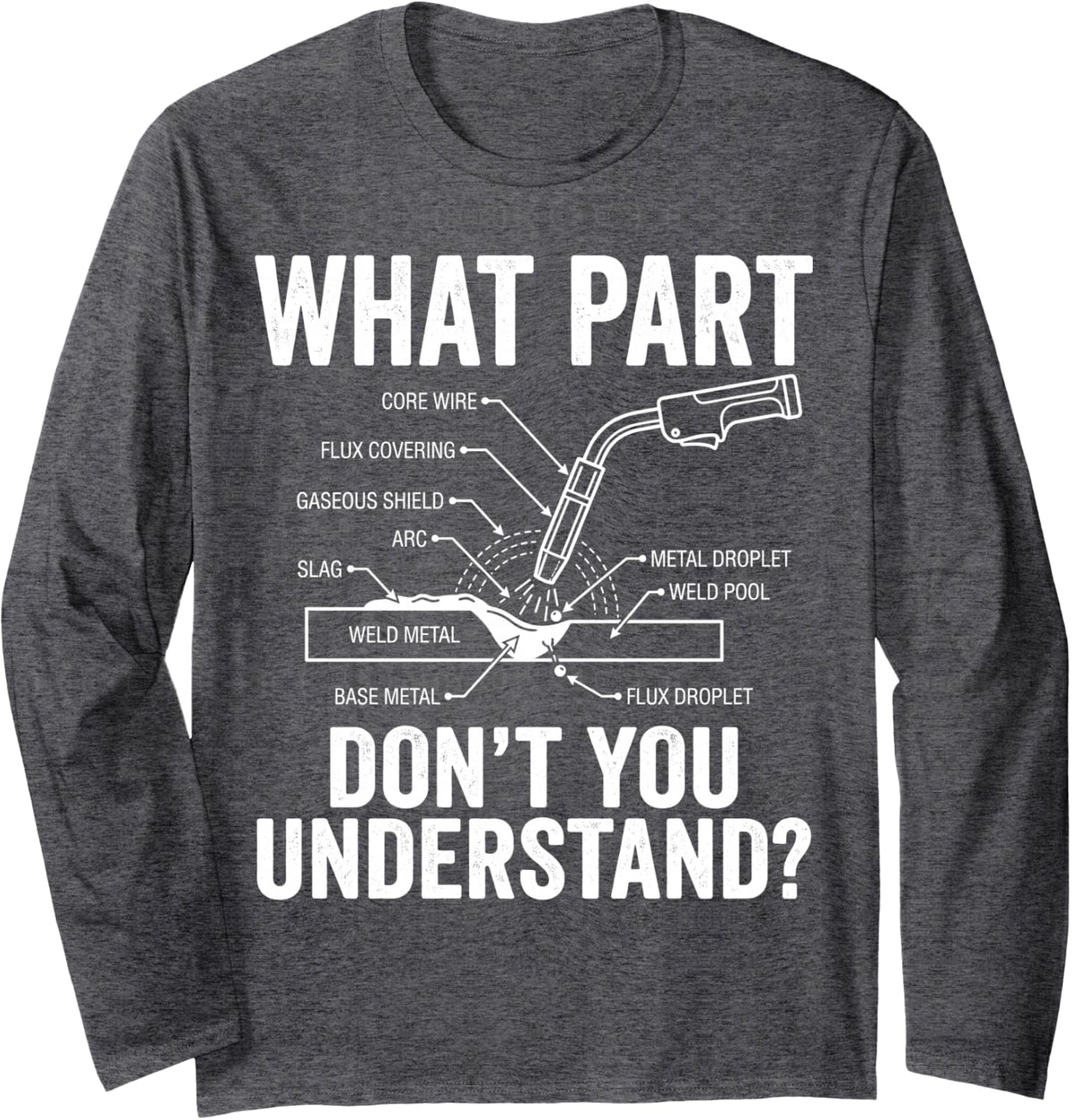 What Part Don’t You Understand Funny Welder Welding Tee Long Sleeve T-Shirt - Adult Unisex Dark Heather Grey