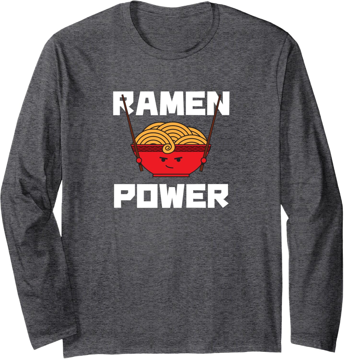 Ramen Power: Cute Funny Ramen Lover Long Sleeve Shirt - Adult Unisex Dark Heather Grey