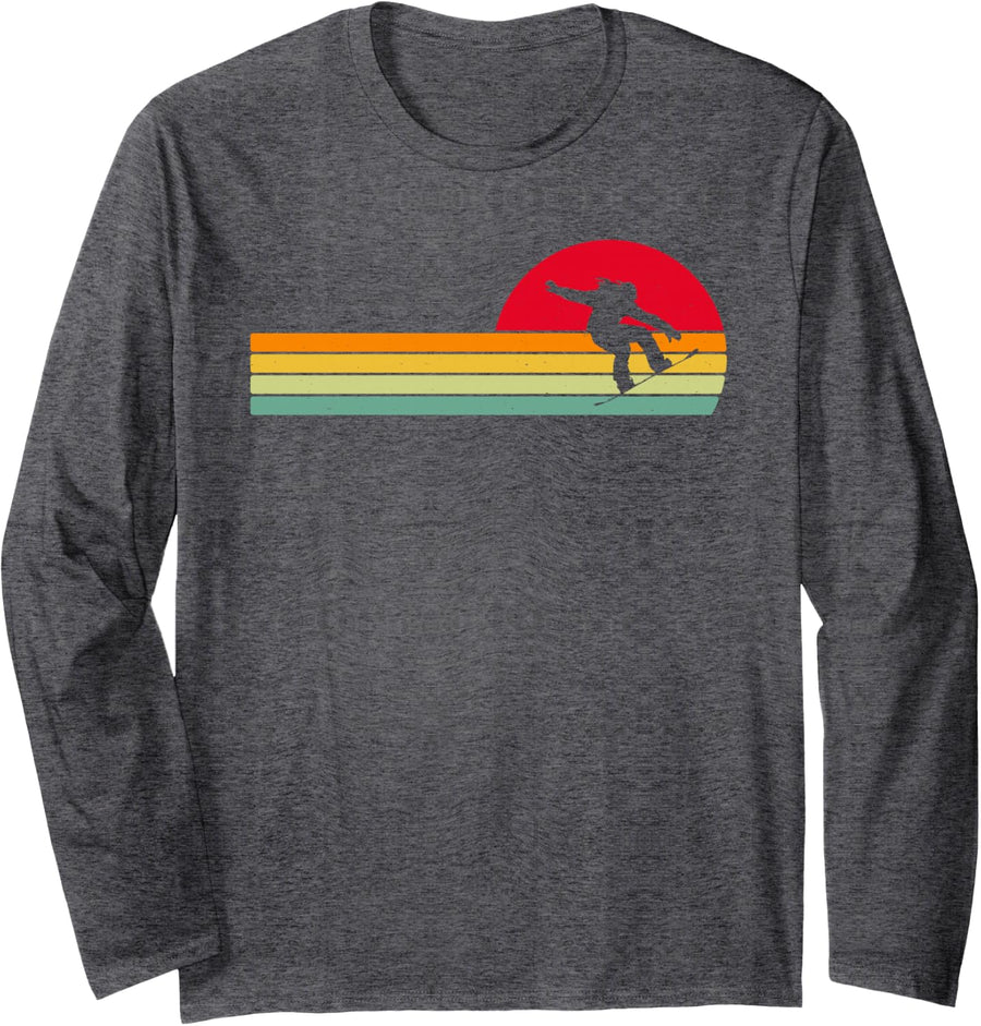 Retro Snowboarding Sunset Winter Sport Rider Long Sleeve T-Shirt - Adult Unisex Dark Heather Grey